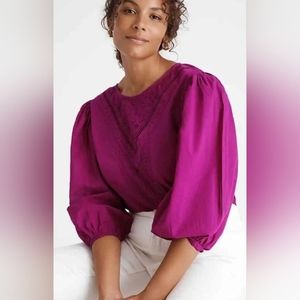 Farm Rio for Anthropologie XS Kelsie lace bib Peasant Blouse